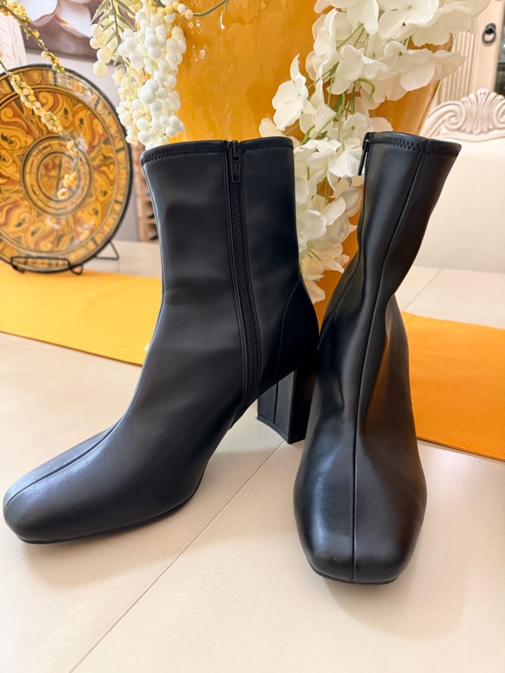 A New Day Black Square-Toe Block Heel Ankle Boots